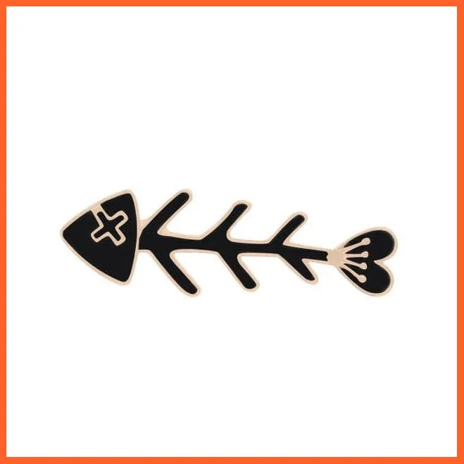 Cartoon Cat Fish Bone Brooch |  Women Men Lapel Pin Badge Couple Jewellery