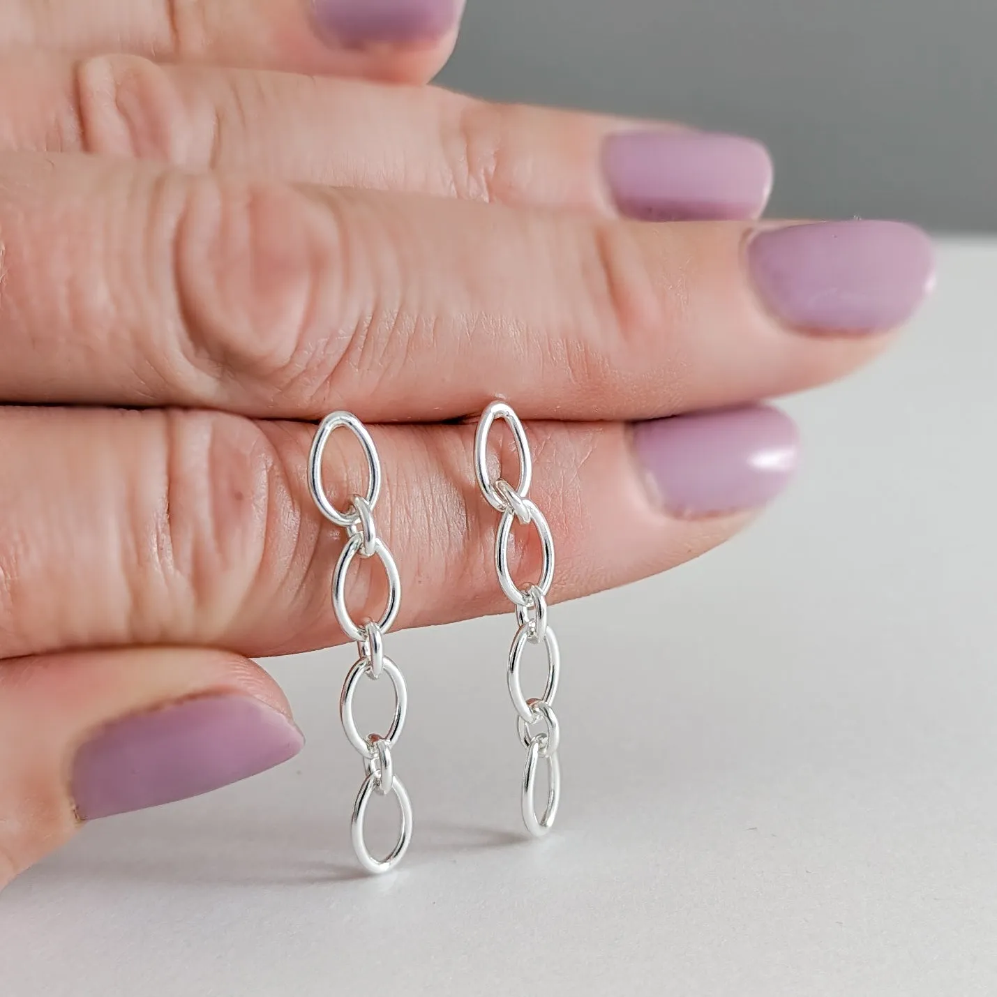 Chain Link Stud Earrings in Sterling Silver
