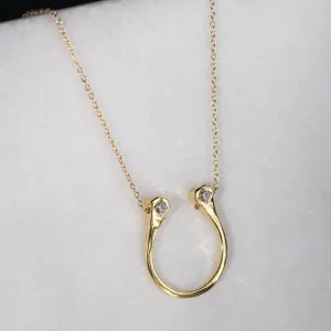 Charmed - Mossanite Stone and 14K Gold on Sterling Silver Horseshoe Pendant Necklace