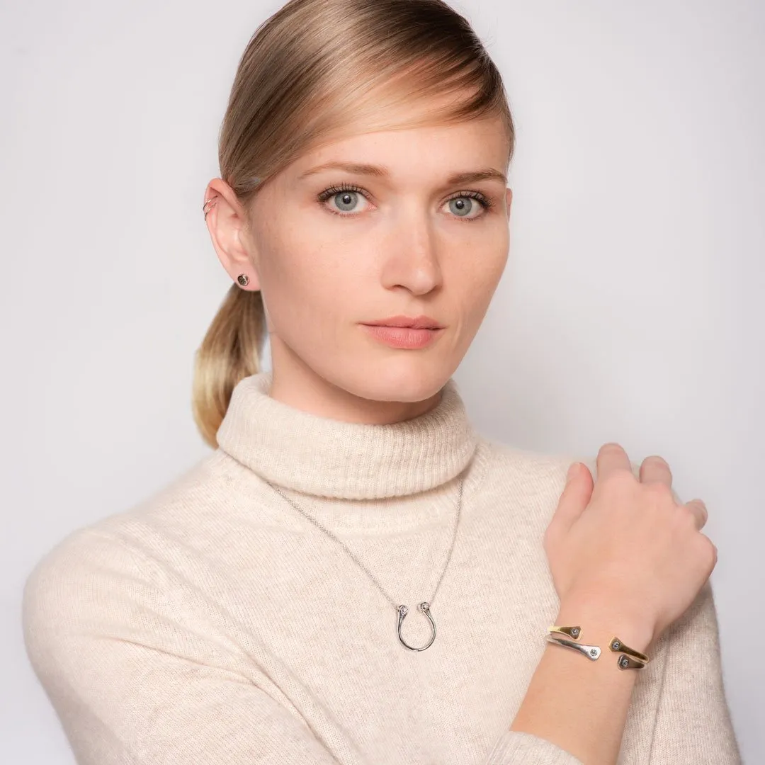 Charmed - Mossanite Stone and 14K Gold on Sterling Silver Horseshoe Pendant Necklace