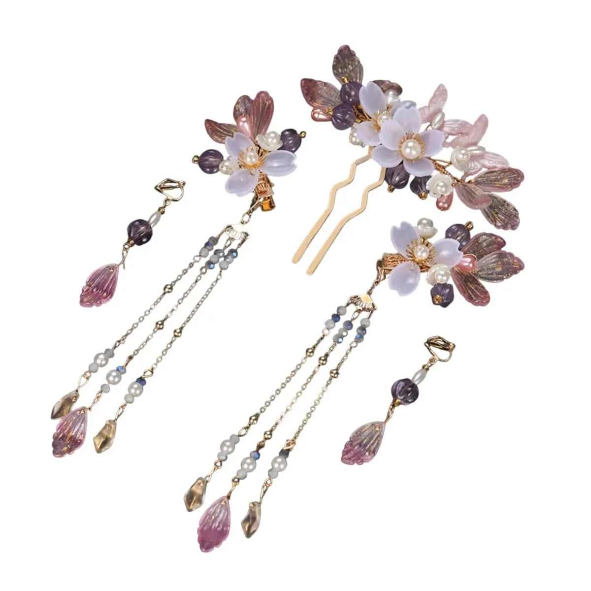 Chinese Hair Accessories Retro Flower Hairpins Clips Hair Sticks Forks Pendant Earrings Jewelry Sets For Women Hers Hanfu Dress