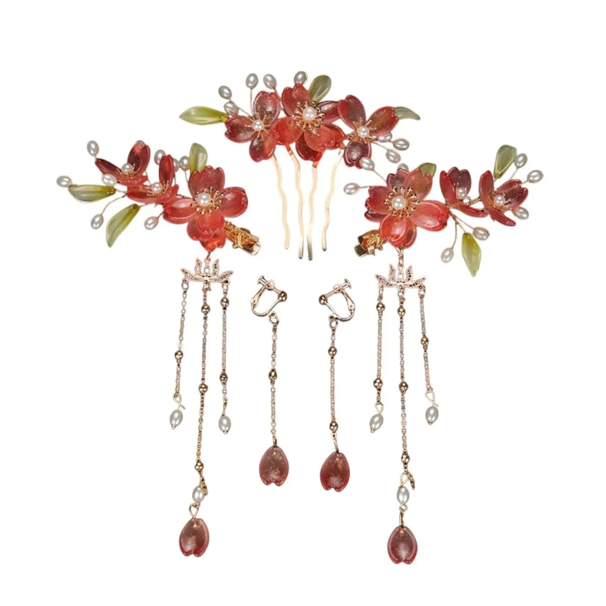 Chinese Hair Accessories Retro Flower Hairpins Clips Hair Sticks Forks Pendant Earrings Jewelry Sets For Women Hers Hanfu Dress