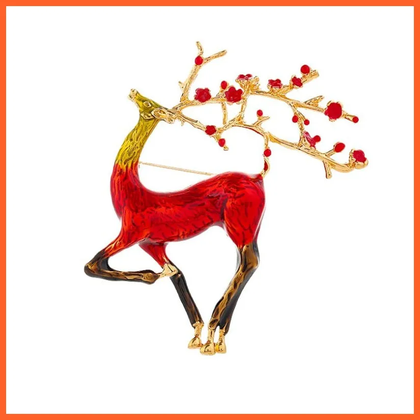 Christmas Deer Enamel Reindeer Brooch