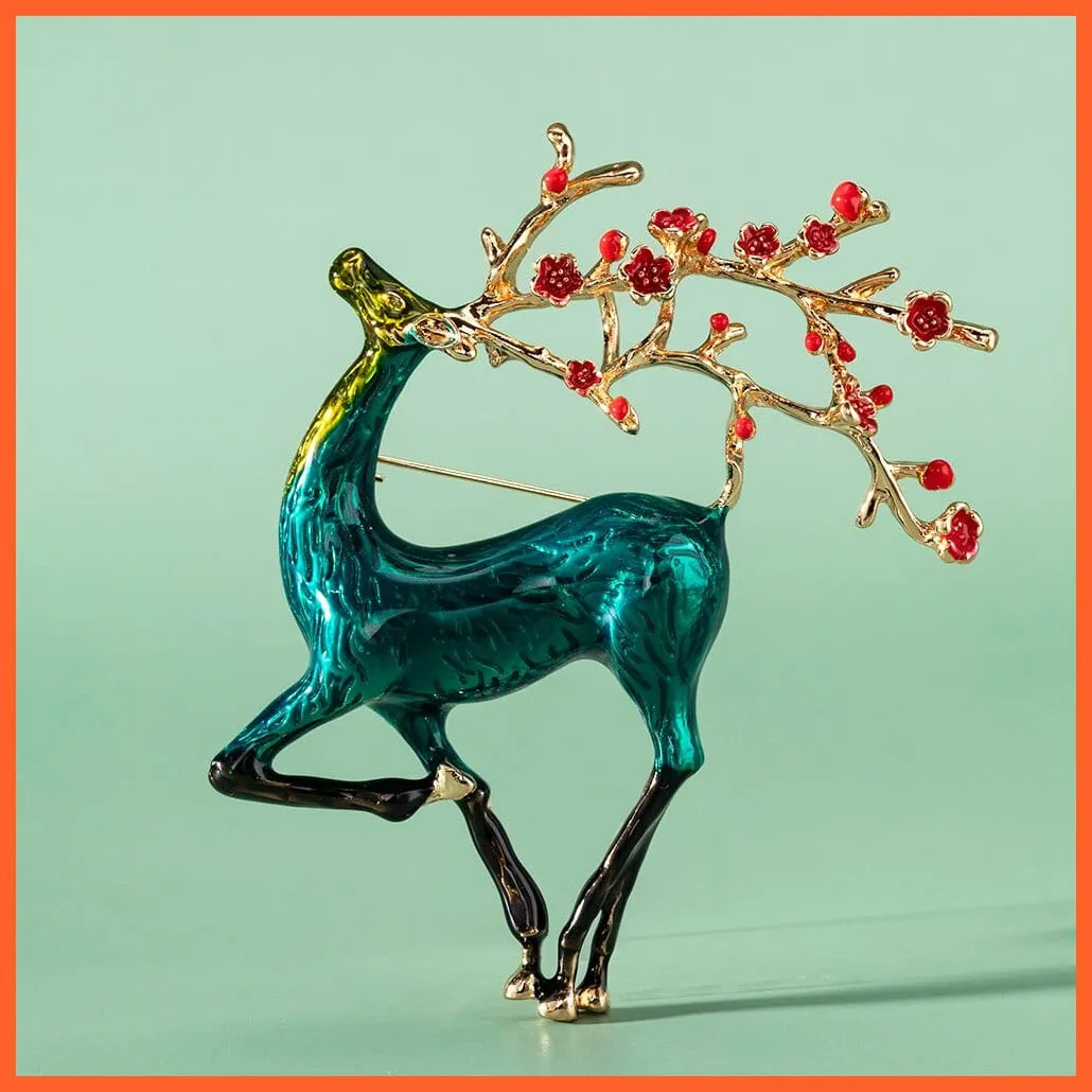 Christmas Deer Enamel Reindeer Brooch