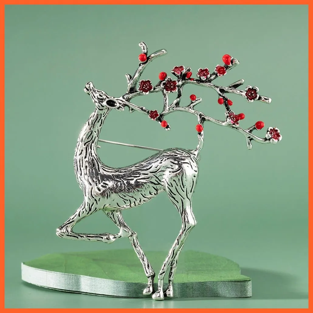 Christmas Deer Enamel Reindeer Brooch