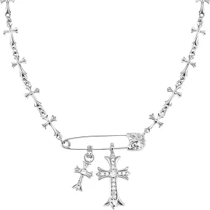 Chrome Heart Cross Necklace Paperclip Y2K Silver Diamond Pendant Charm Necklaces for Women