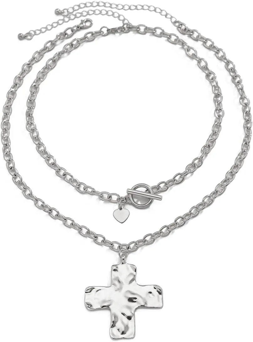 Chunky Cross Necklaces for Women Big Cross Necklace Gold Cross Necklace Chunky Silver Necklace Trendy Statement Jewelry