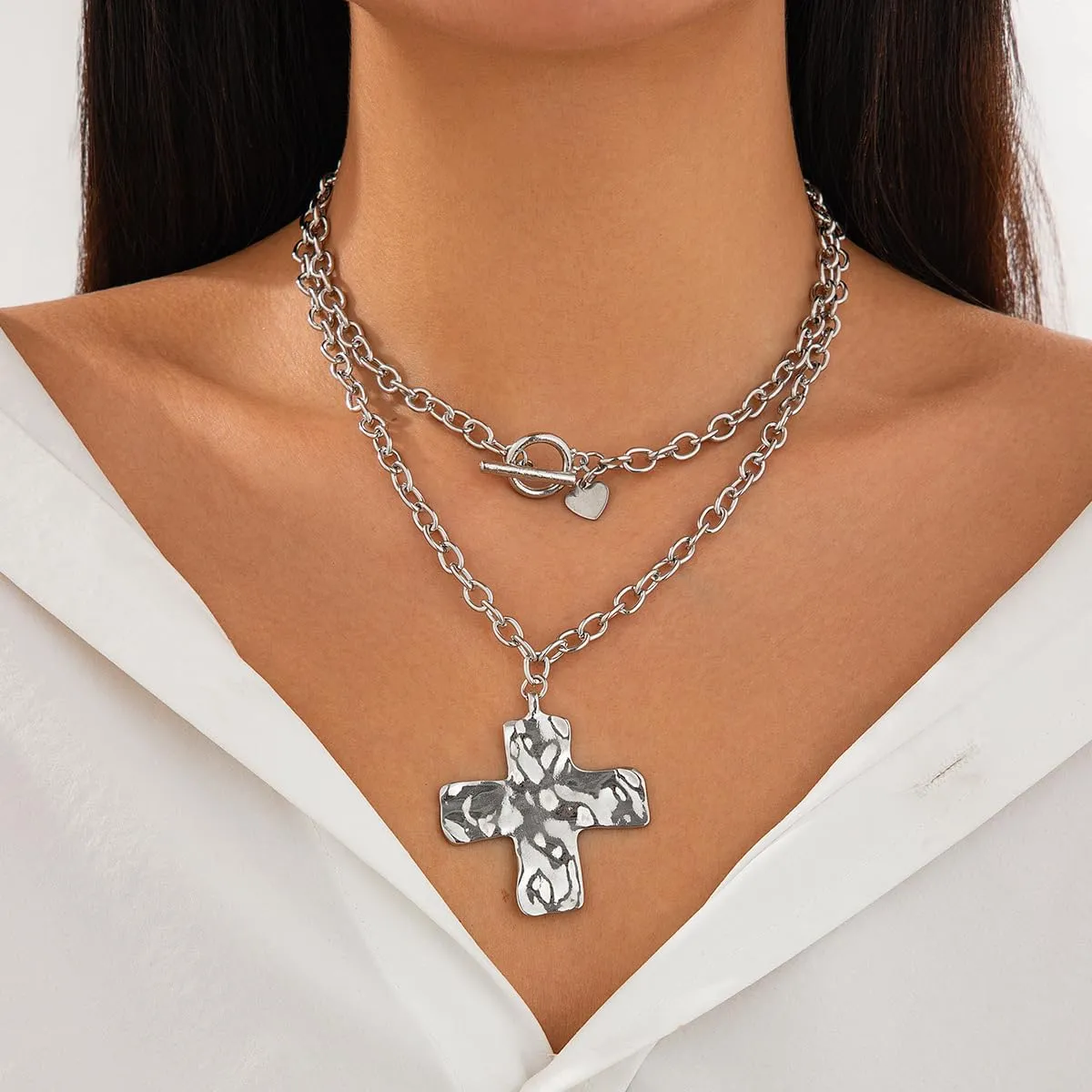 Chunky Cross Necklaces for Women Big Cross Necklace Gold Cross Necklace Chunky Silver Necklace Trendy Statement Jewelry
