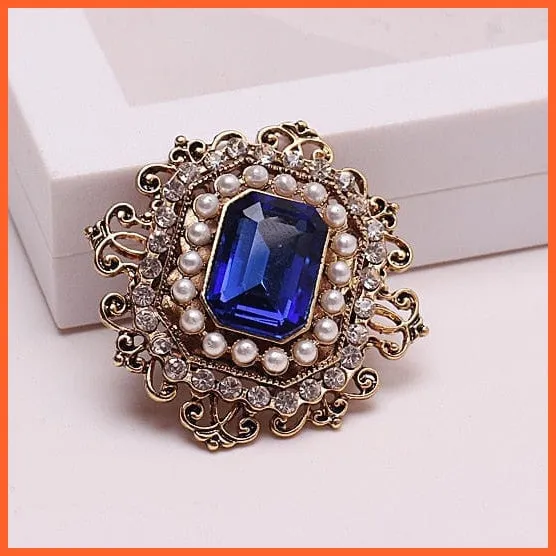 Classic Pearl Crystal Square Brooch Pin For Women
