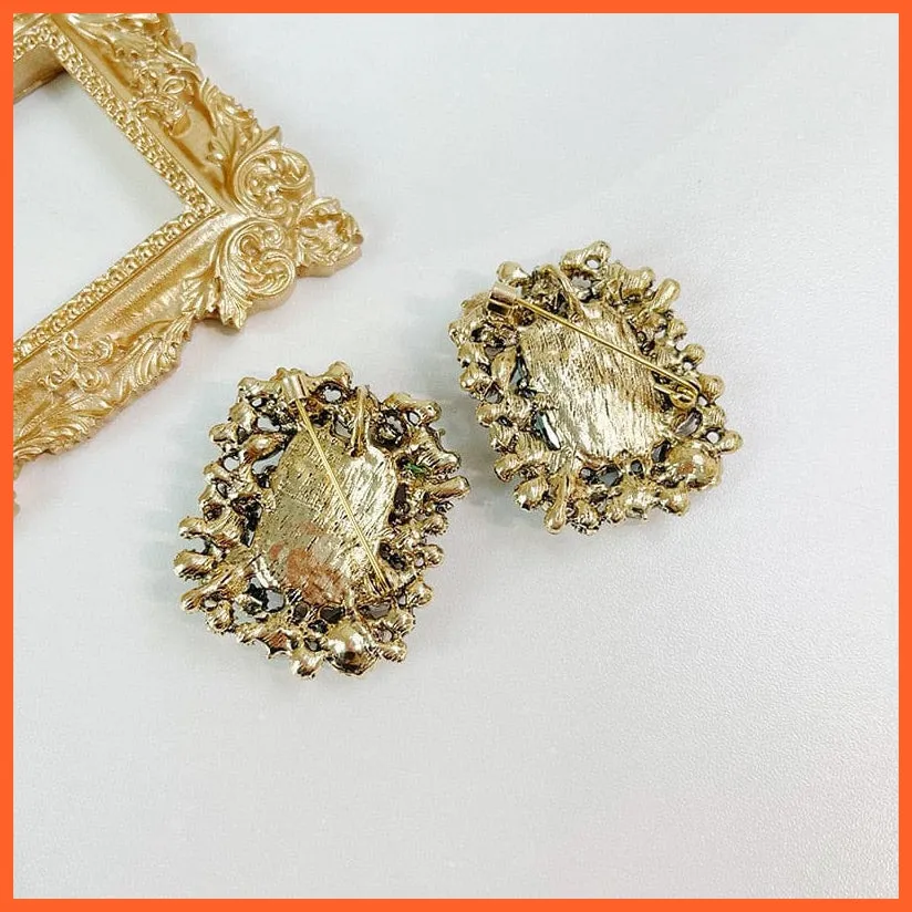 Classic Pearl Crystal Square Brooch Pin For Women