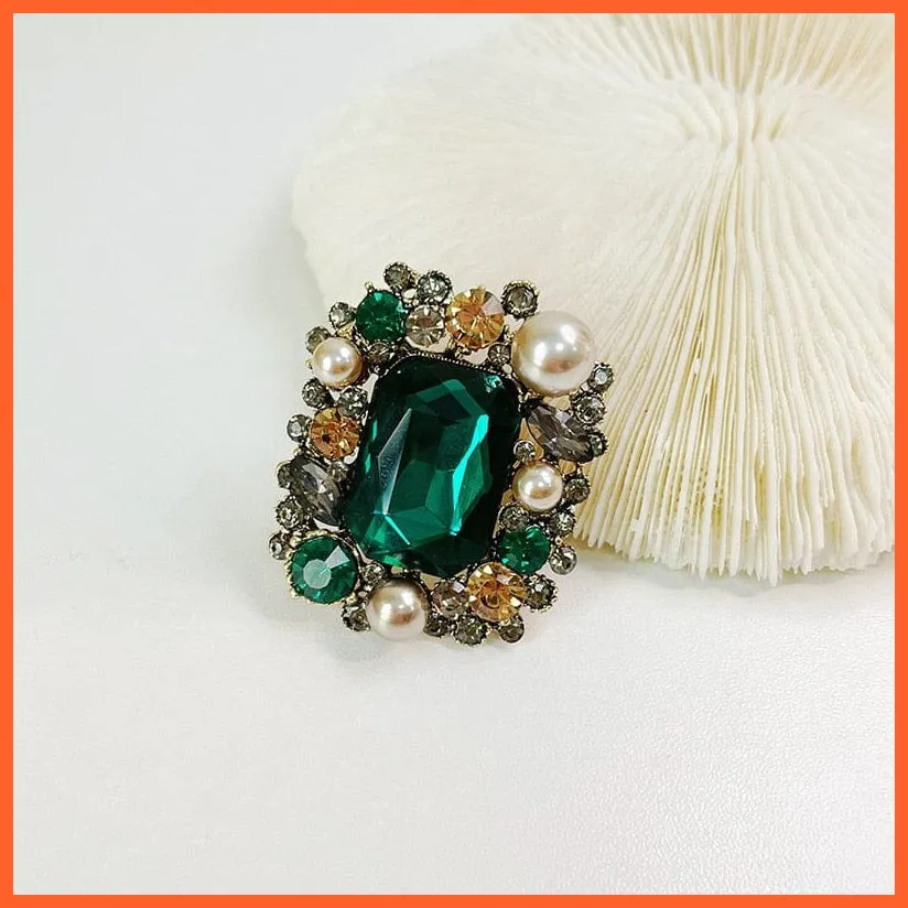 Classic Pearl Crystal Square Brooch Pin For Women
