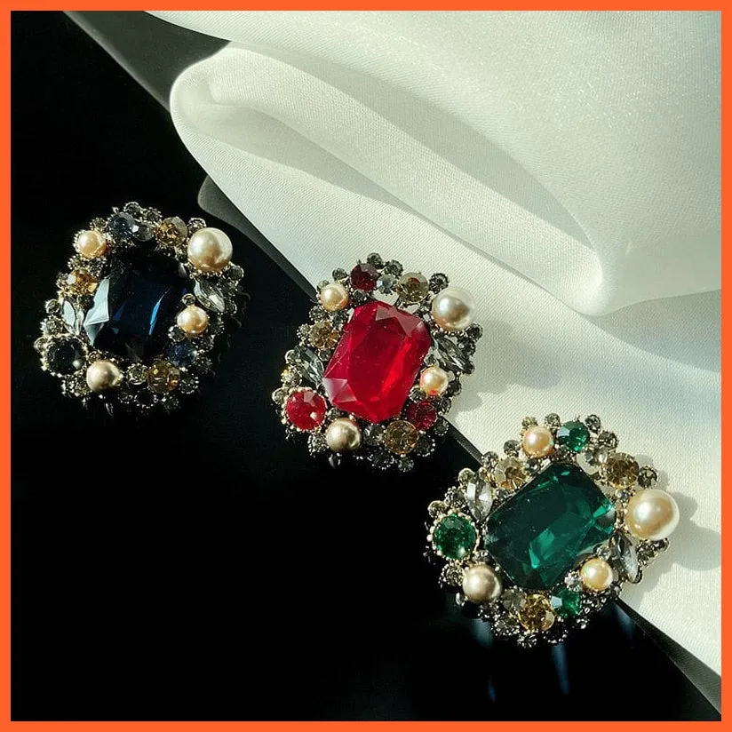 Classic Pearl Crystal Square Brooch Pin For Women