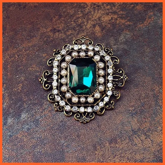Classic Pearl Crystal Square Brooch Pin For Women
