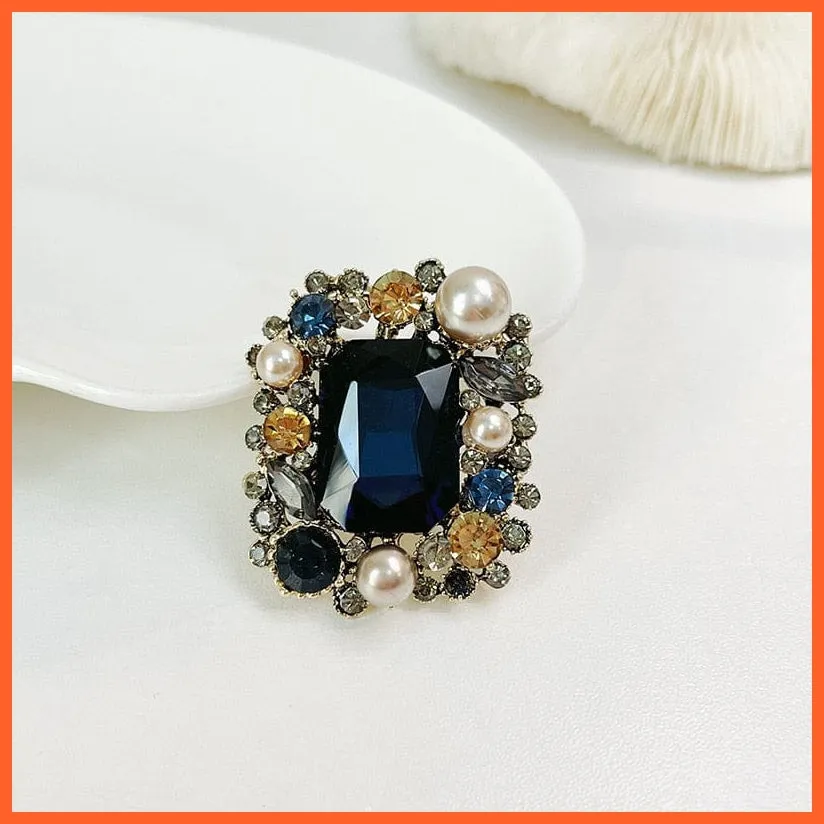 Classic Pearl Crystal Square Brooch Pin For Women