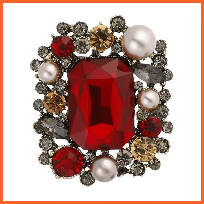 Classic Pearl Crystal Square Brooch Pin For Women