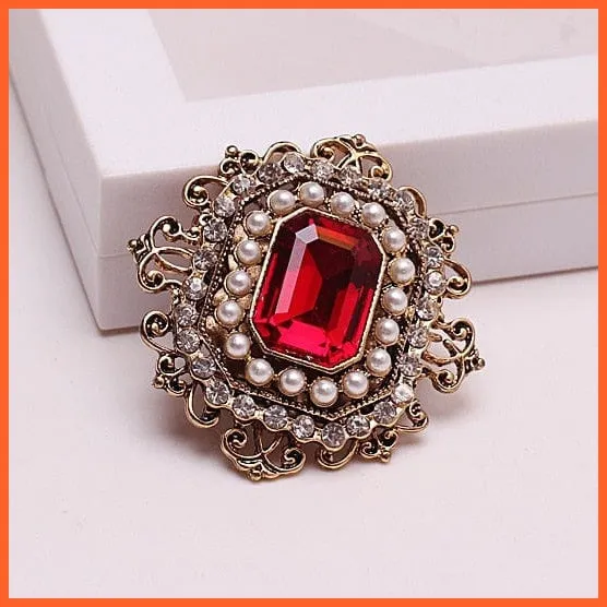 Classic Pearl Crystal Square Brooch Pin For Women