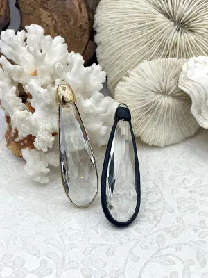 Clear Crystal Teardrop, Gold or Matte Black Soldered Pendants. Teardrop Soldered Charm, Drop Soldered Pendants, 2 Styles. Fast Shipping