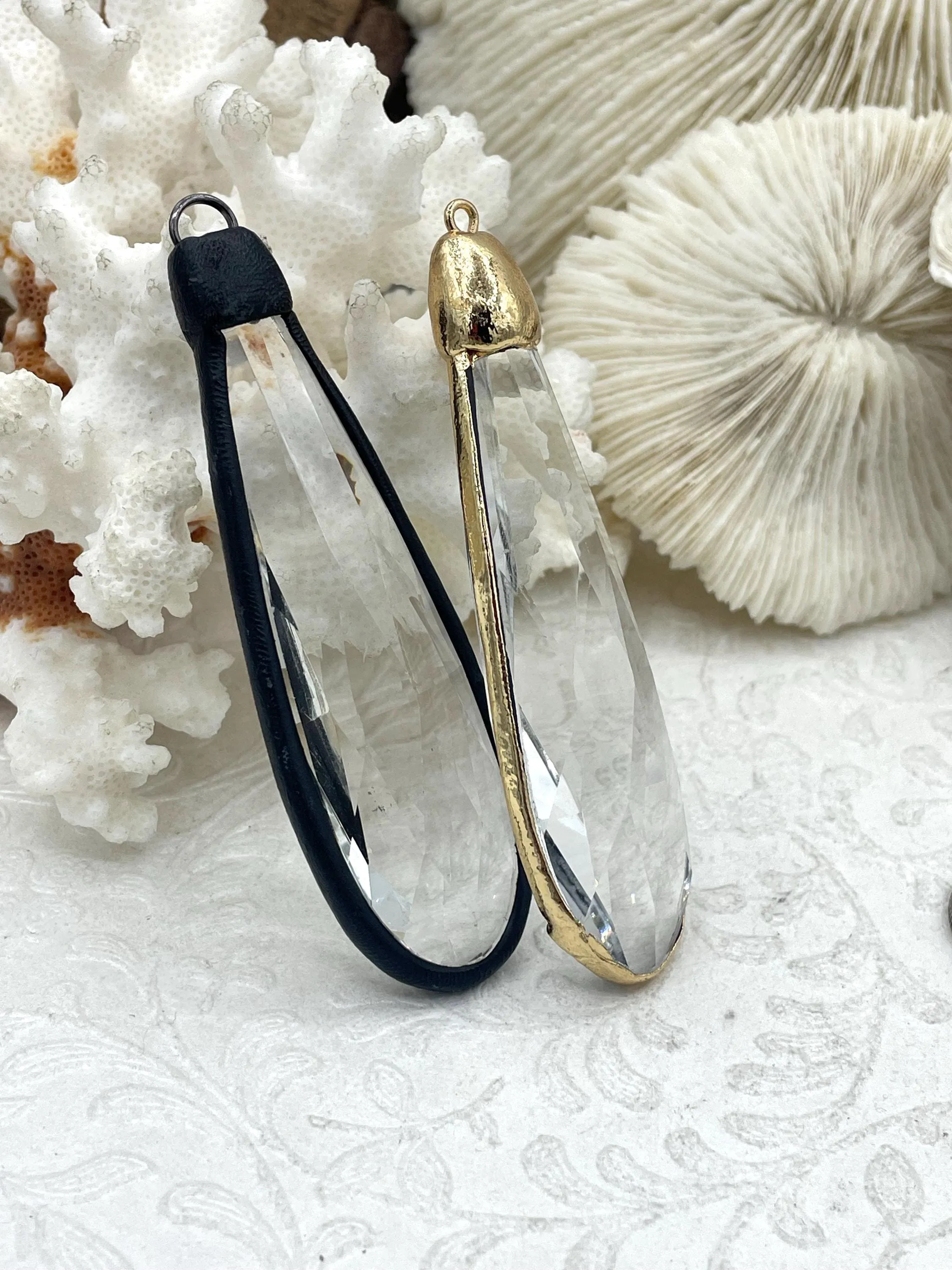 Clear Crystal Teardrop, Gold or Matte Black Soldered Pendants. Teardrop Soldered Charm, Drop Soldered Pendants, 2 Styles. Fast Shipping