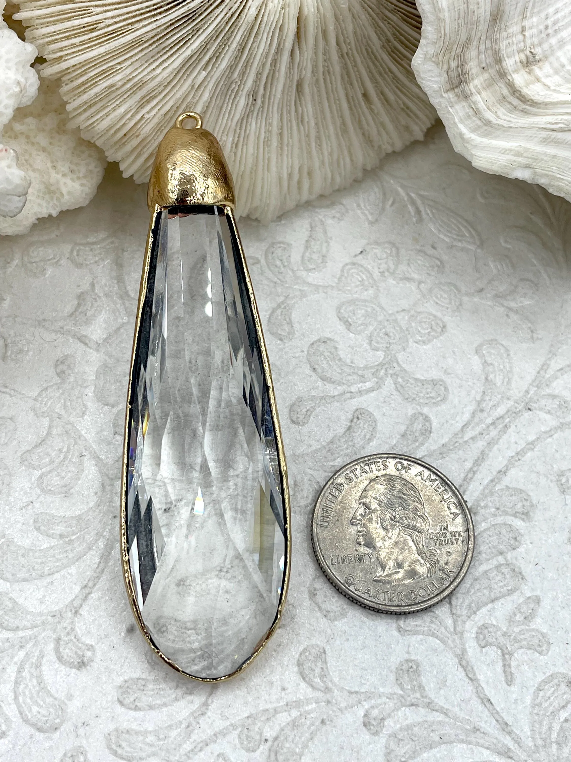 Clear Crystal Teardrop, Gold or Matte Black Soldered Pendants. Teardrop Soldered Charm, Drop Soldered Pendants, 2 Styles. Fast Shipping