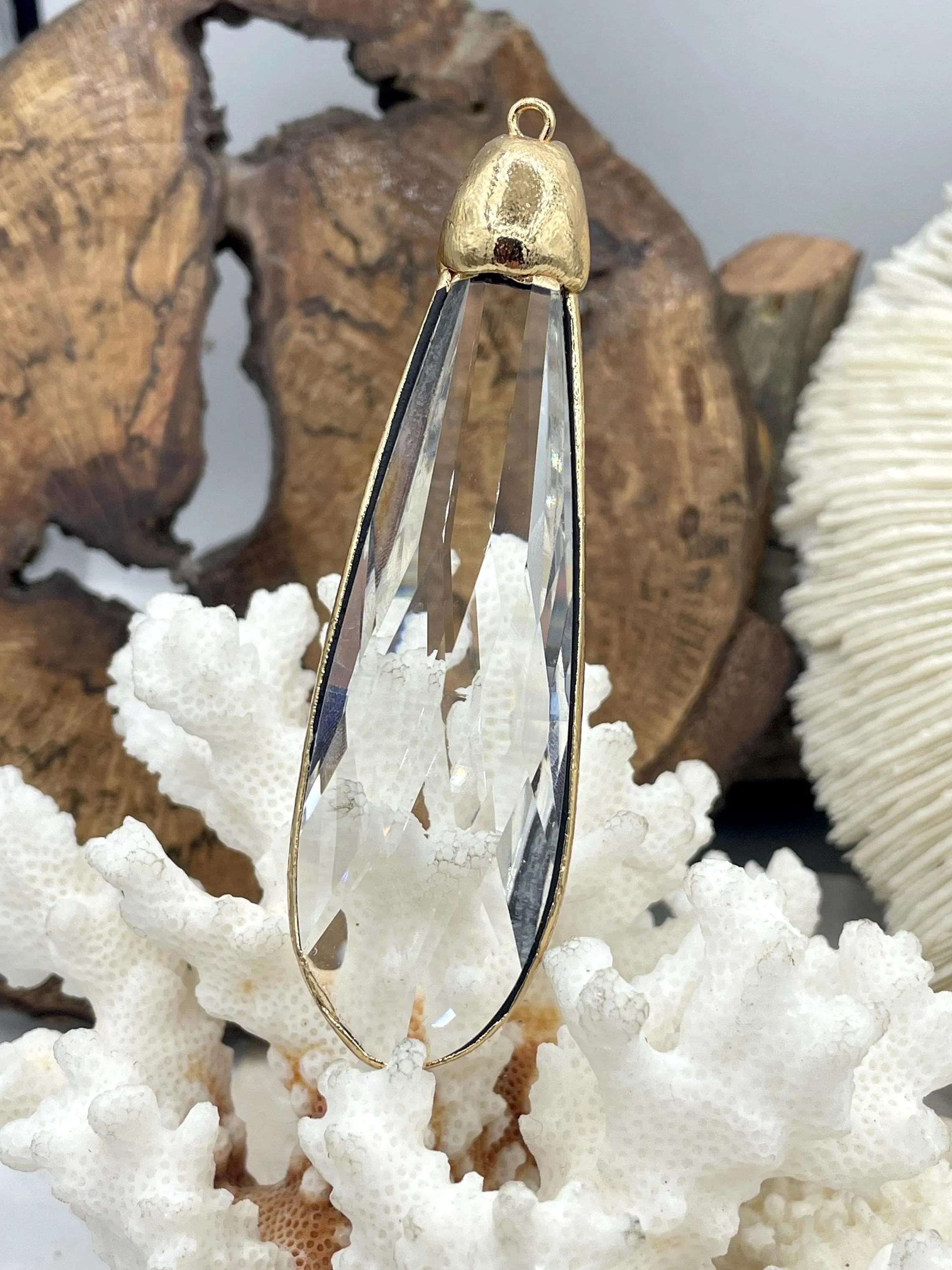 Clear Crystal Teardrop, Gold or Matte Black Soldered Pendants. Teardrop Soldered Charm, Drop Soldered Pendants, 2 Styles. Fast Shipping