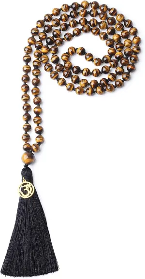 COAI OM Charm Hand Knotted Tassel 108 Mala Beads Necklace