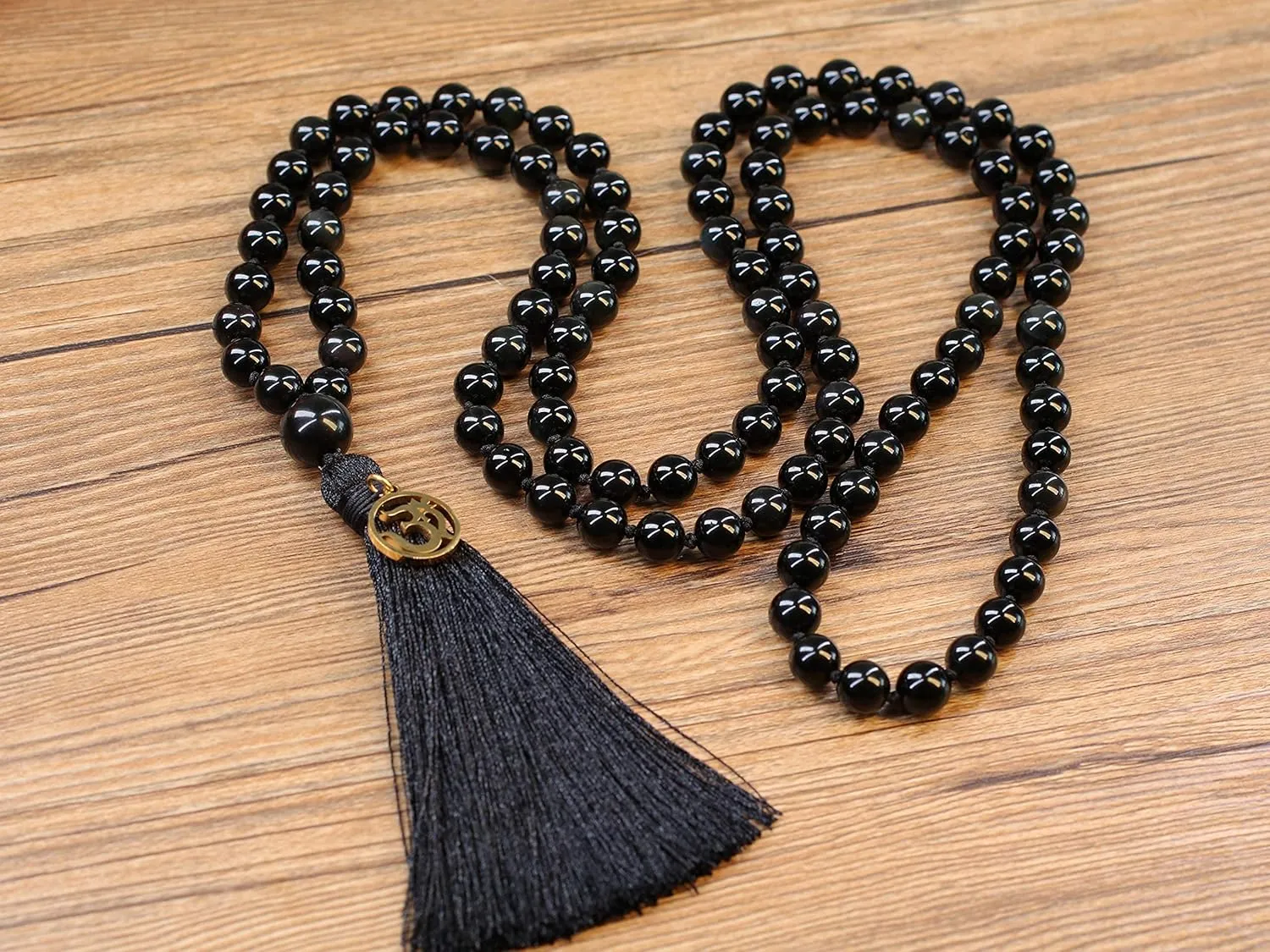COAI OM Charm Hand Knotted Tassel 108 Mala Beads Necklace