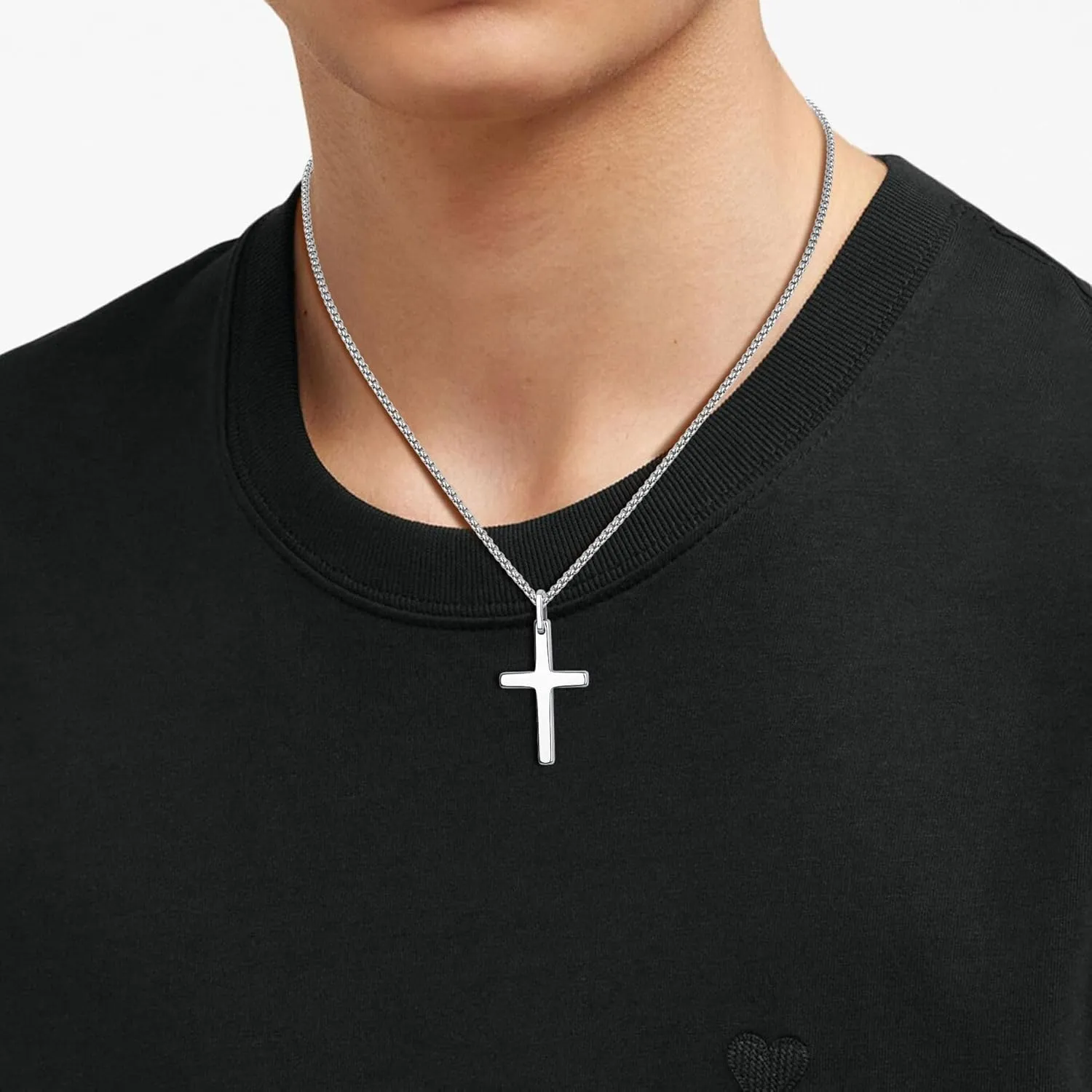 COAI Tungsten Necklace for Men, Cross Pendant Necklace for Men 20"/22"/24"