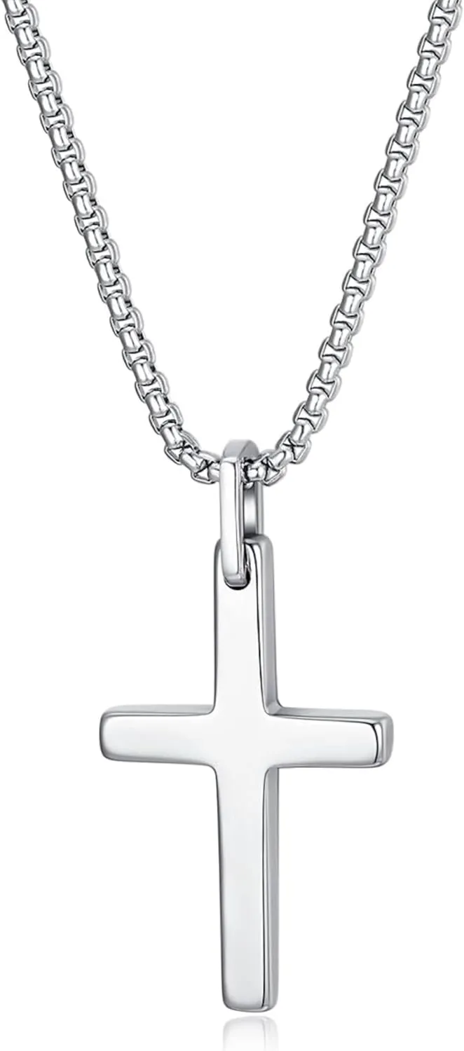 COAI Tungsten Necklace for Men, Cross Pendant Necklace for Men 20"/22"/24"
