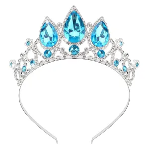 COCIDE Frozen Elsa Tiara for Women Birthday Crown Halloween Costume Blue Crystal Headband Tiara Princess Hair Accessories for Wedding Bridal Flower Party Prom Cosplay