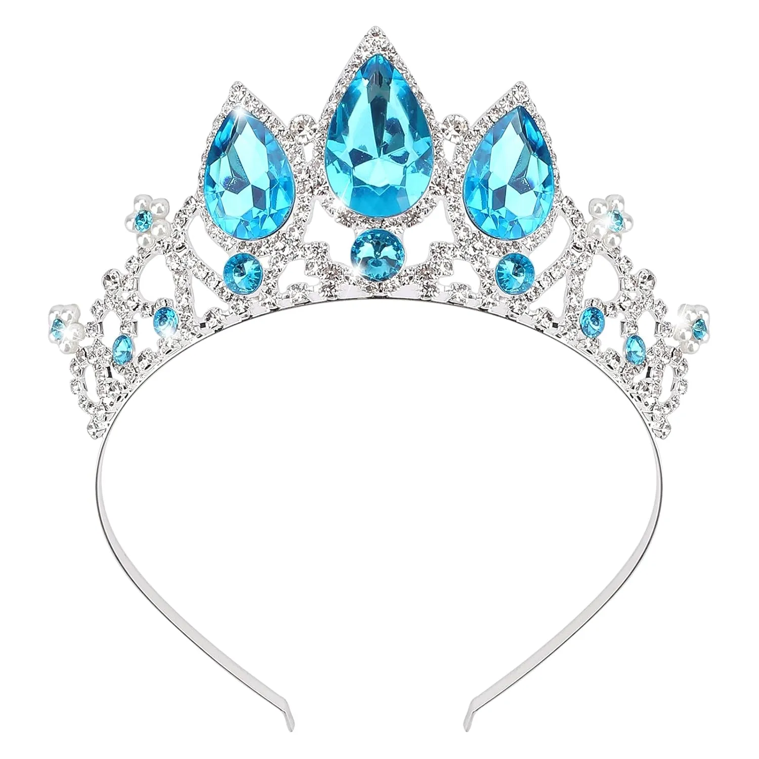COCIDE Frozen Elsa Tiara for Women Birthday Crown Halloween Costume Blue Crystal Headband Tiara Princess Hair Accessories for Wedding Bridal Flower Party Prom Cosplay