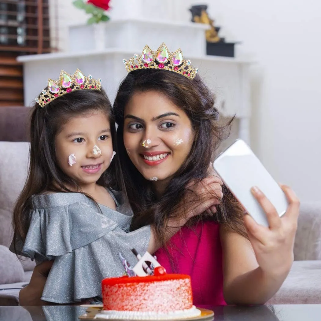 COCIDE Rapunzel Crown for Girls AB Crystal Tiara and Crown for Birthday Party Pearl Headband for Rhinestone Princess Hairpiece for Women Red Gem Wedding Hair Accessories for Halloween Costume Prom