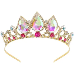 COCIDE Rapunzel Crown for Girls AB Crystal Tiara and Crown for Birthday Party Pearl Headband for Rhinestone Princess Hairpiece for Women Red Gem Wedding Hair Accessories for Halloween Costume Prom