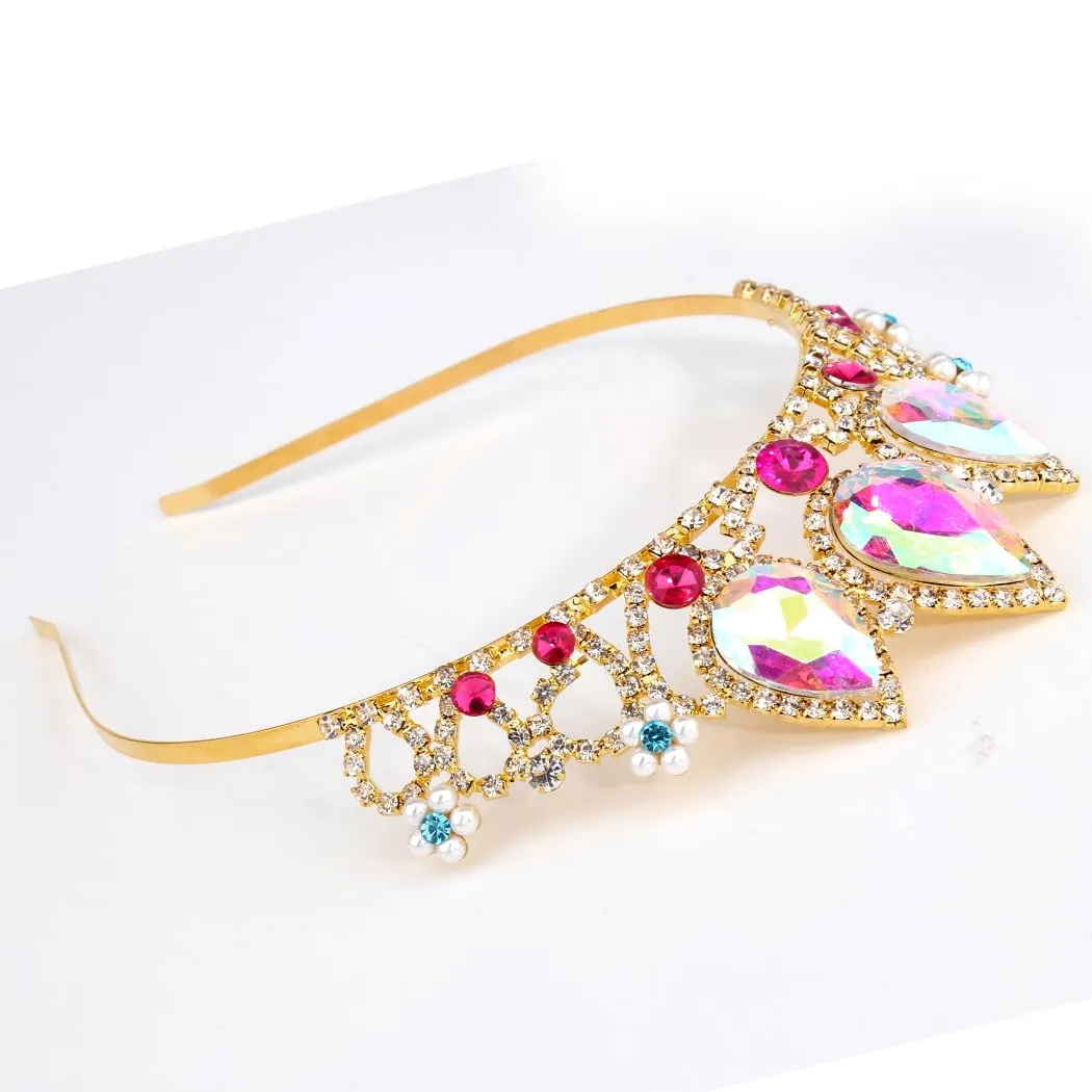 COCIDE Rapunzel Crown for Girls AB Crystal Tiara and Crown for Birthday Party Pearl Headband for Rhinestone Princess Hairpiece for Women Red Gem Wedding Hair Accessories for Halloween Costume Prom