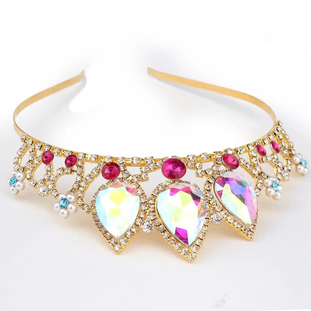 COCIDE Rapunzel Crown for Girls AB Crystal Tiara and Crown for Birthday Party Pearl Headband for Rhinestone Princess Hairpiece for Women Red Gem Wedding Hair Accessories for Halloween Costume Prom