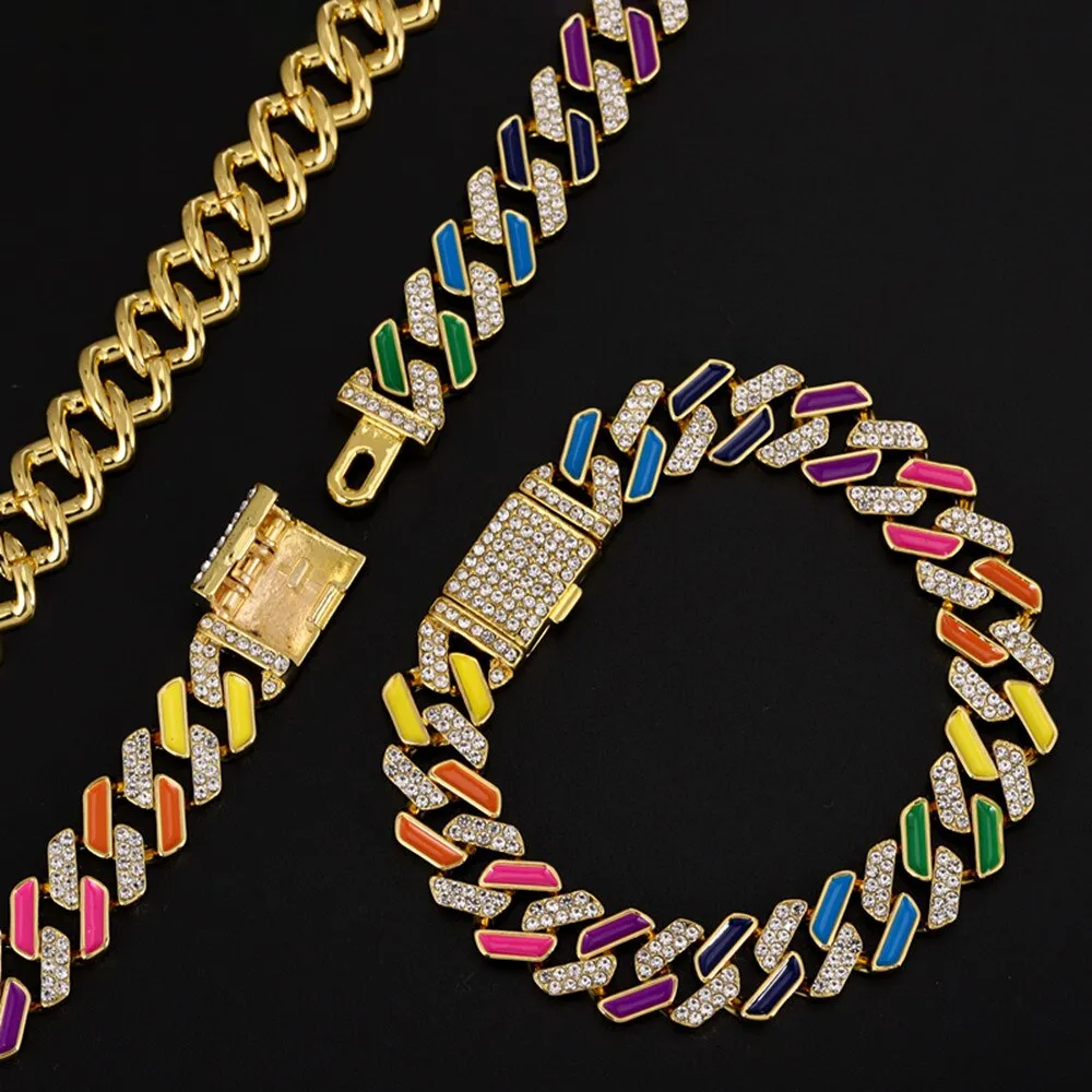 Colorful Jewelry Neon Rainbow Miami Hip Hop Cuban Link Chain Women