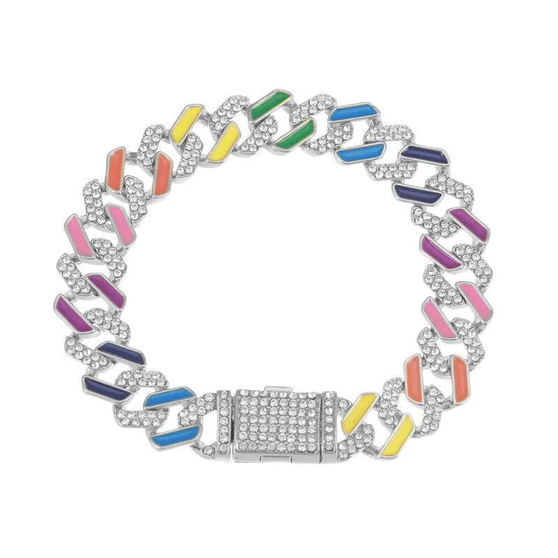 Colorful Jewelry Neon Rainbow Miami Hip Hop Cuban Link Chain Women