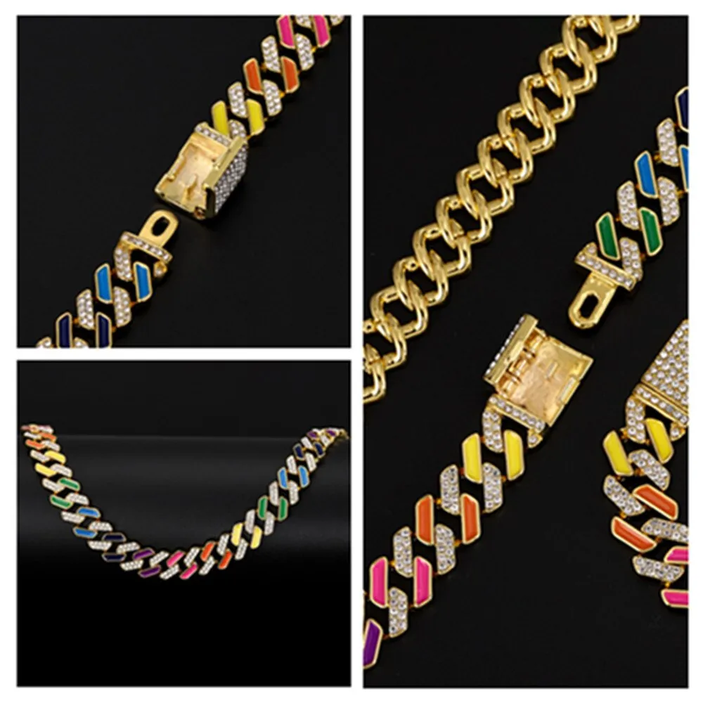 Colorful Jewelry Neon Rainbow Miami Hip Hop Cuban Link Chain Women