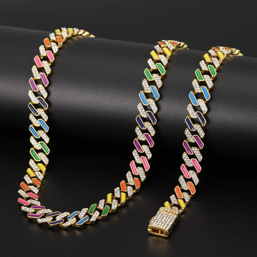 Colorful Jewelry Neon Rainbow Miami Hip Hop Cuban Link Chain Women