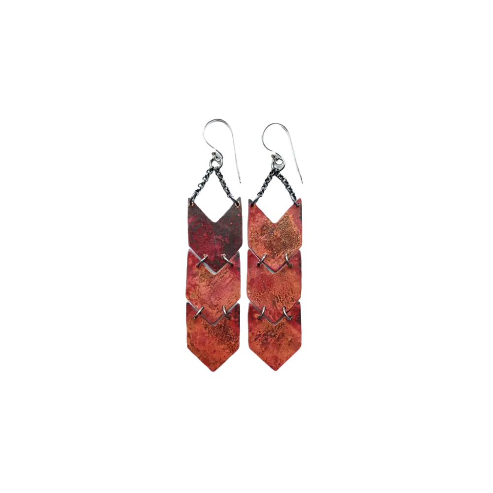 Copper Chevron Earrings - Triple