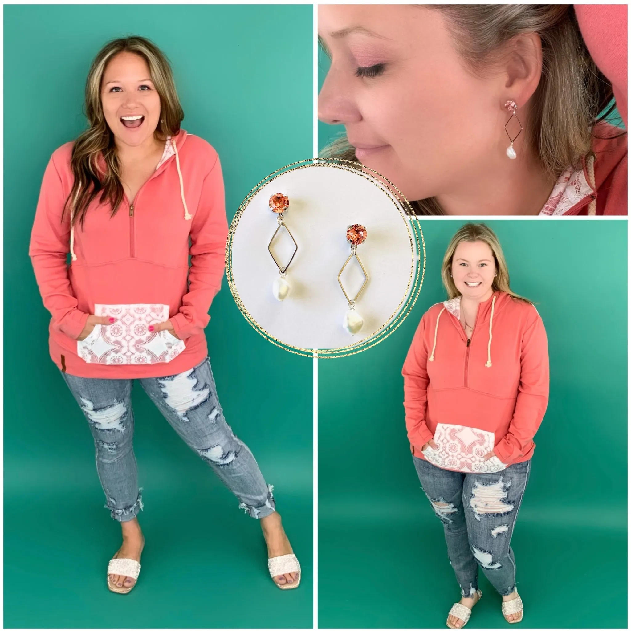 Coral Pearl Drop Earring
