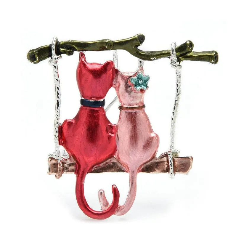 Couple Cats Brooches For Women | Enamel Cartoon Cat Animal Casual Brooch Pins