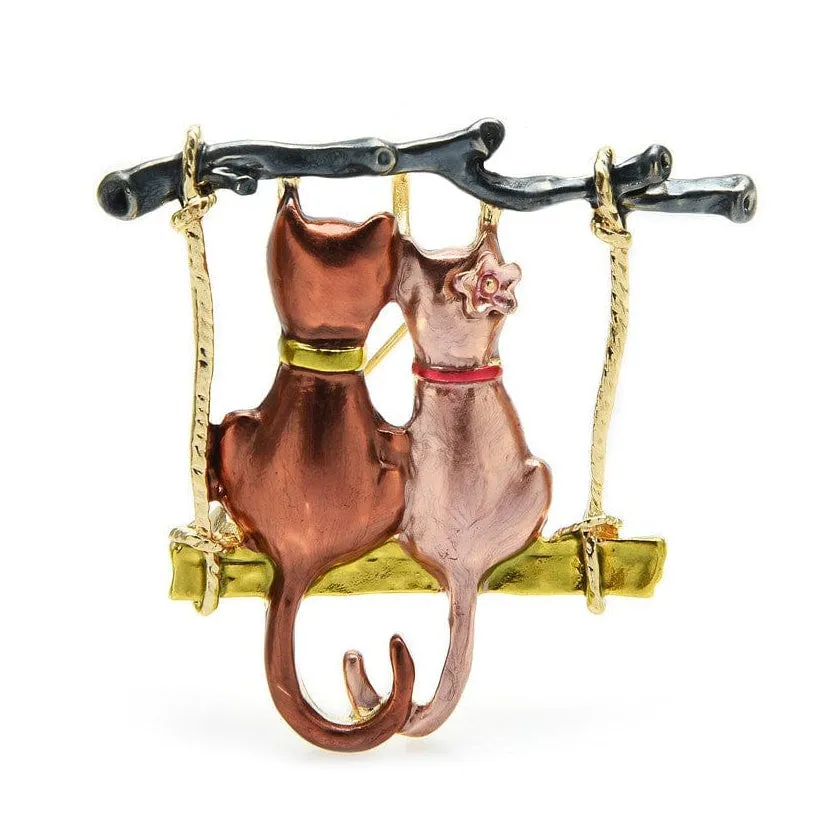 Couple Cats Brooches For Women | Enamel Cartoon Cat Animal Casual Brooch Pins