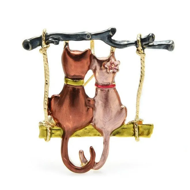 Couple Cats Brooches For Women | Enamel Cartoon Cat Animal Casual Brooch Pins