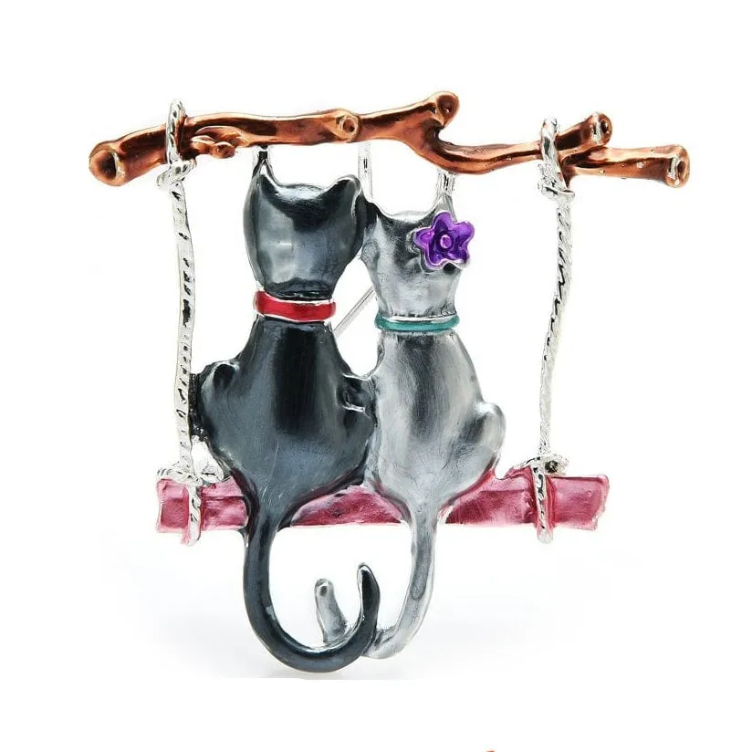 Couple Cats Brooches For Women | Enamel Cartoon Cat Animal Casual Brooch Pins