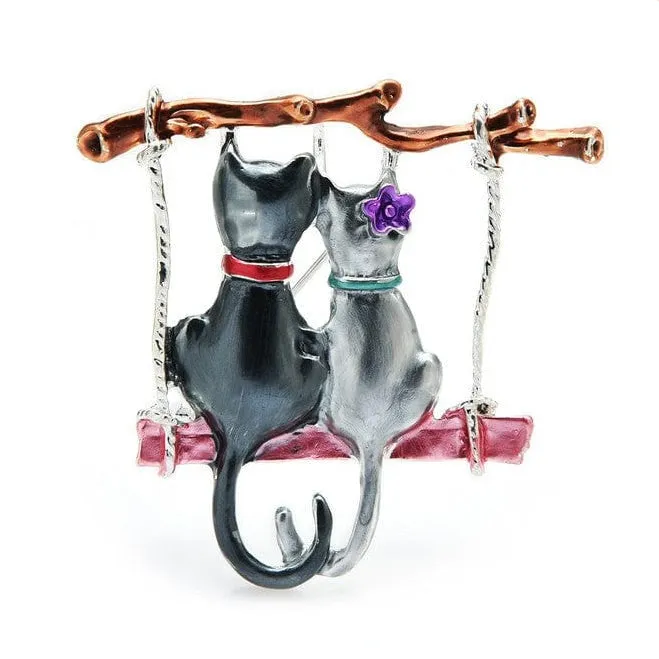 Couple Cats Brooches For Women | Enamel Cartoon Cat Animal Casual Brooch Pins