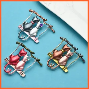 Couple Cats Brooches For Women | Enamel Cartoon Cat Animal Casual Brooch Pins