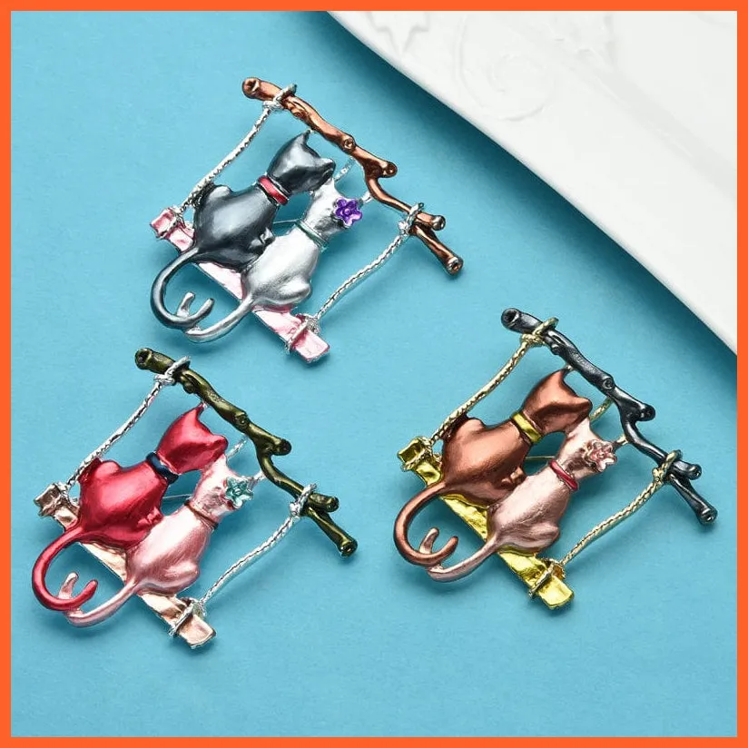 Couple Cats Brooches For Women | Enamel Cartoon Cat Animal Casual Brooch Pins