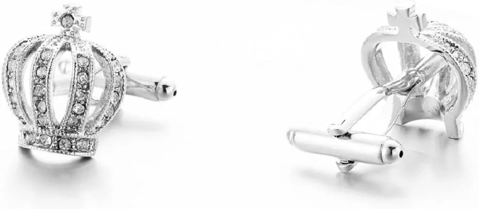 Cross Crown Cufflinks for Men, Rhinestone Crystal Crown Cufflinks, King Queen Crown Cuff Links, Silver Crown Shirt Tuxedo Cufflinks, Punk Cufflinks French Cufflinks, Party Wedding Cufflinks