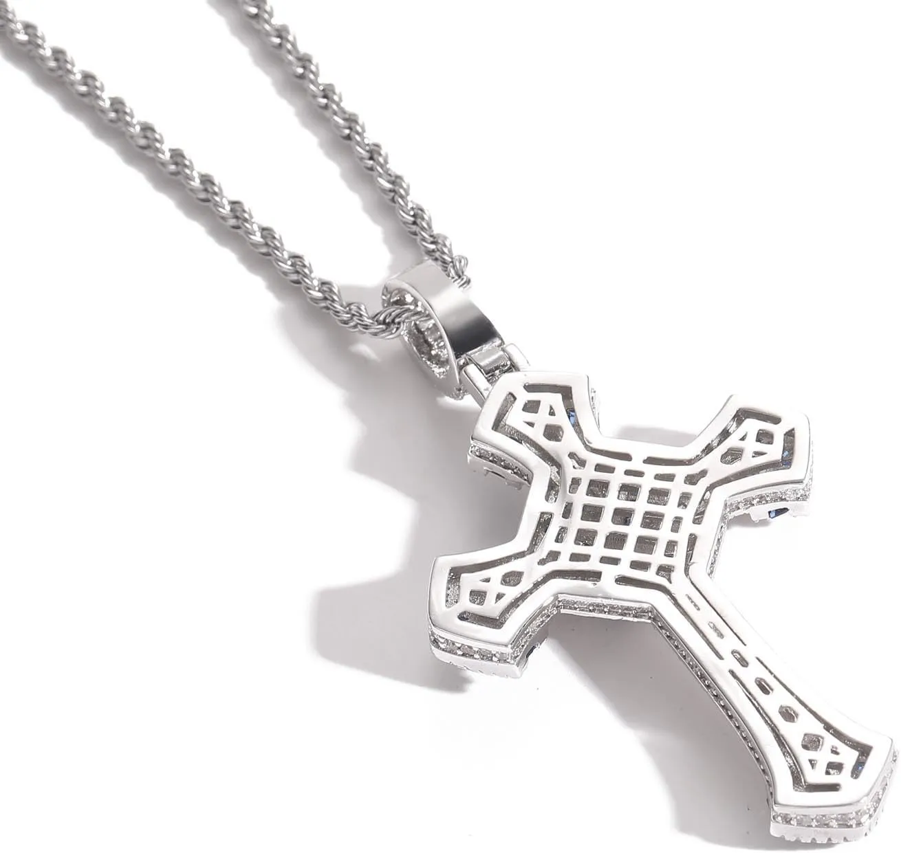 Cross Necklace for Men, Cross Chain for Men, 14K Gold&Silver Plated Solid Iced out CZ Lab Cubic Zirconia Gold Plated Cross Necklace with 24'' Rope Chain Hip-Hop Jewelry for Men Women