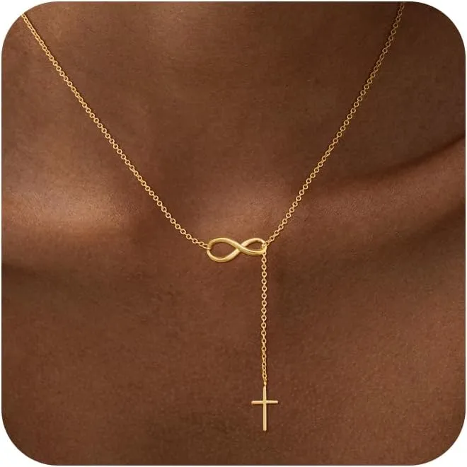 Cross Necklace for Women, 14K Gold Plated Cross Pendant Necklace Dainty Cross Charm Link Chain Choker Faith Jewelry Religious Gifts